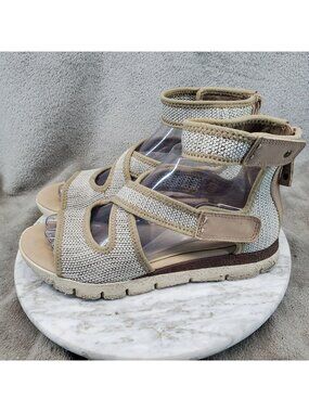 OTBT Shoes Womens Size 8 Circuit Tan & Gray Leather Textile Sandals *Read*